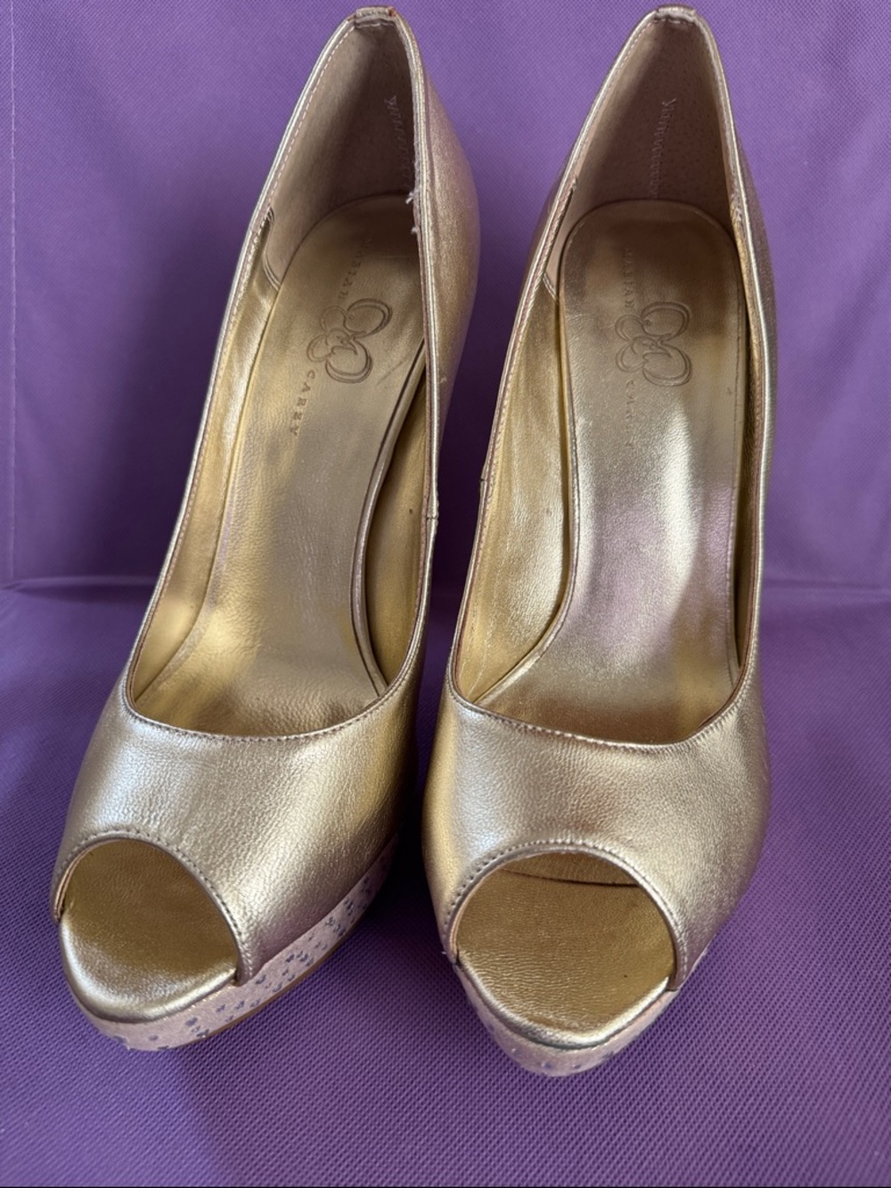 Jessica Simpson Metallic Gold Peep-Toe Platform Heels